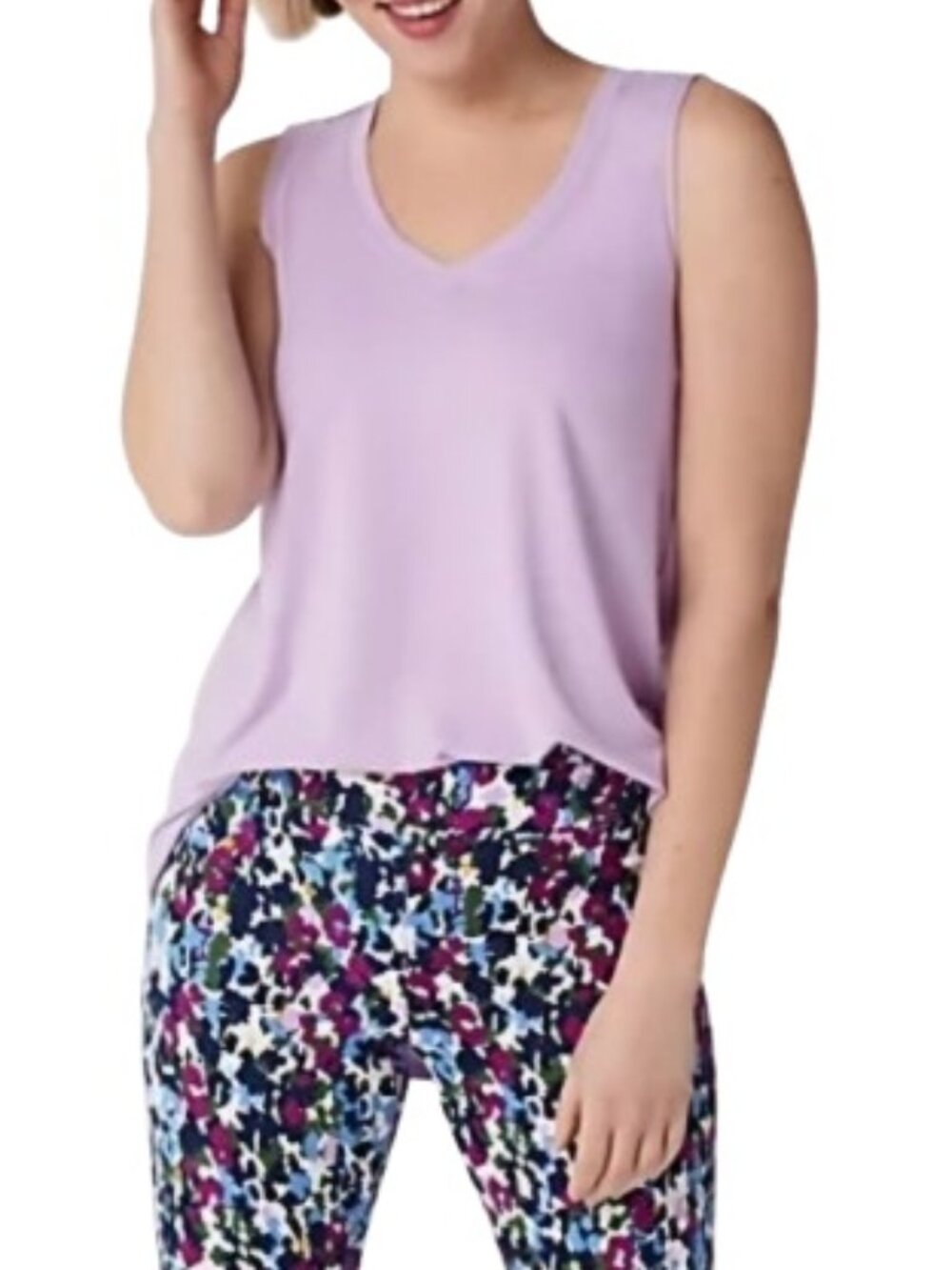 Cuddl Duds Plus Flexwear Light Purple Tank Top V-Neck Sleeveless Blouse Lounge